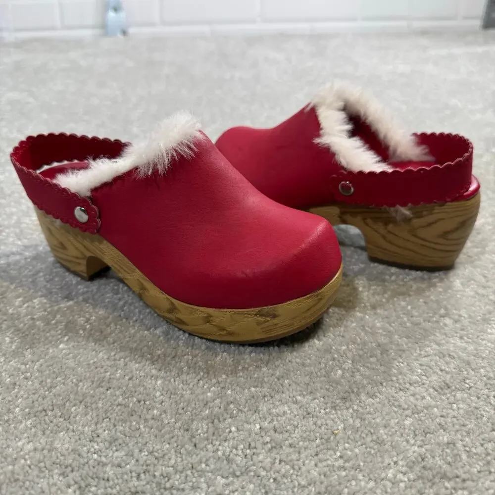 Gymboree Girls Sz‎ 13 Alpine Sweetie Clogs Red Wood Fur Trim Valentines Cottage